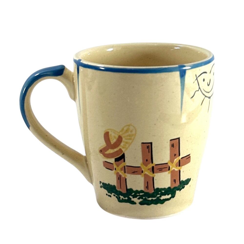 Vintage Kyuei Japan Stoneware Mug Girl on Bicycle Folk Art Coffee Cup 3.75” - Picture 6 of 9